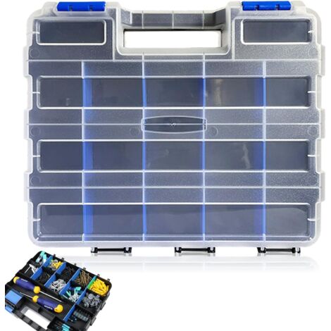 Double-sided screw storage box, 34 compartments, small parts storage box with removable dividers, storage box for nails, screws, beads, crafts (blue) (1/5)