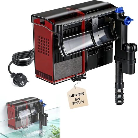 6W 800L/H External Aquarium Filter, External Pump with UV Lamp, Filtration System with Sponge and Skimmer, Adjustable Cascade Filter for Small Aquariums 75-190L, Turtle Accessories