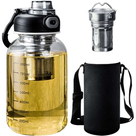 GKBKDQQ - Large glass tea bottle with stainless steel strainer - Unique closure - High borosilicate water bottle - Fitness (1/5)