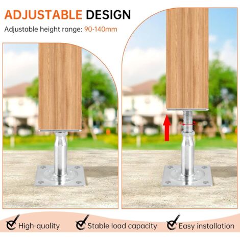 4pcs Height Adjustable Post Supports 100mm-150mm Galvanized Wood Post ...