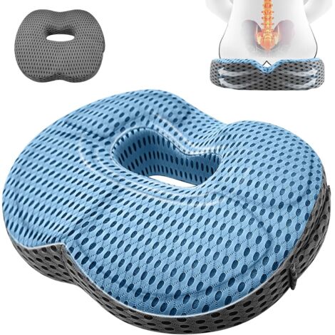 Orthopedic anti-bedsore seat cushion - For office chair - Ergonomic relief for the coccyx - Hemorrhoids - Hips and coccyx - For sofa, desk, car, wheelchair - Blue + (1/5)