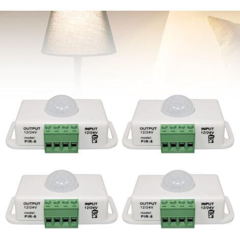 Koerper Pack of 4 PIR Infrared Sensors DC 12V 24V Automatic Switch Outdoor Motion Detector Switch for LED Strip/Bulb (1/5)