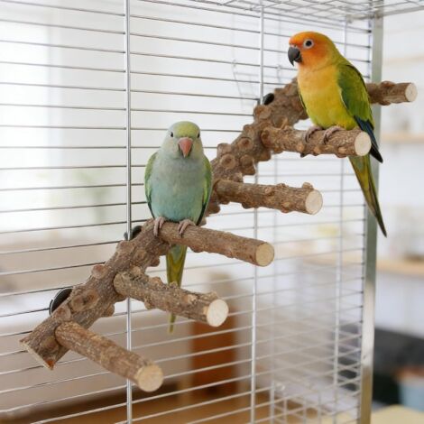 Set of 2 natural wood bird perches for parrots, birdcage toys for small to medium-sized parrots, budgies, macaws, lovebirds (30 x 10 cm)