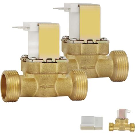 Set of 2 NC G3/4" 12V 2-way brass water inlet solenoid valves, normally closed magnetic solenoid valve for water control (1/5)