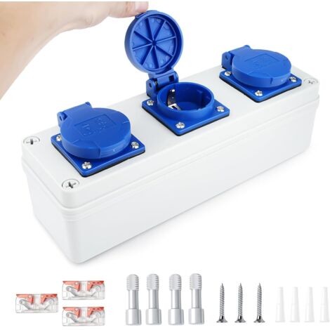 Wall-mounted power distributor with 3 interfaces, 16A 220V, electrical enclosure, wall-mounted power distribution box, IP54 protection rating, construction site enclosure, outdoor socket distributor