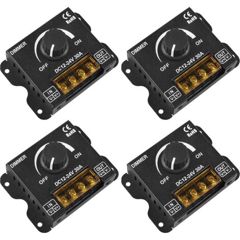 4-Piece 12V/24V DC LED Dimmer for LED Strips, 30A 12V PWM LED Dimmer, Brightness Adjustment Switch, Brightness Control Knob for Light Strips