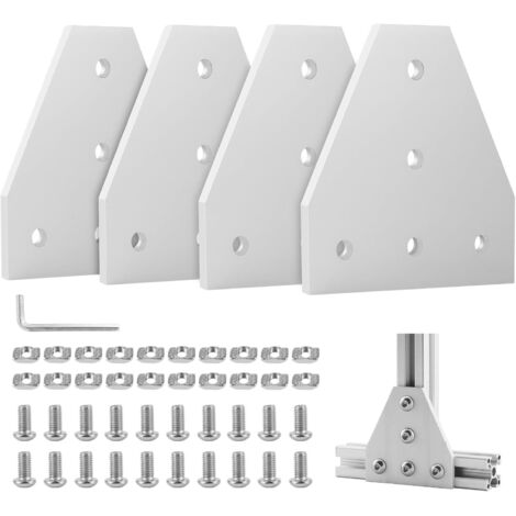 4-Piece Aluminum Profile Connection Plate 40 x 40cm T-Shaped Exterior Junction Plate, Corner Brackets, Corner Plate, L-Shaped Exterior Profiles with Nuts, Screws, and Wrench for 9mm Aluminum Profile