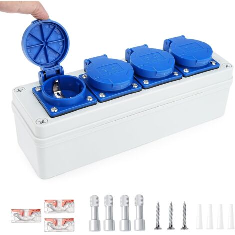 Wall-mounted power distribution box with 4 interfaces, 16A 220V, electrical enclosure, wall-mounted power distributor, IP54 protection rating, construction site enclosure, outdoor socket distributor