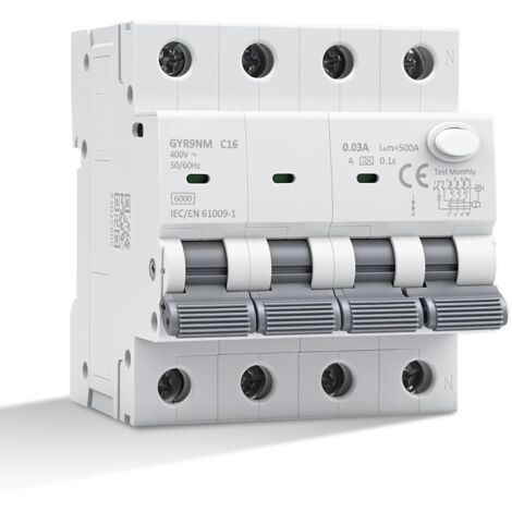 30mA 16A 3P+N Type A Residual Current Circuit Breaker RCBO 6KA MCB AC400V Overload and Short Circuit Protection GYR9NM (1/5)