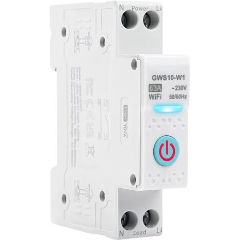 Tuya 63A WiFi Smart Switch, WiFi Smart Circuit Breaker, Voice Control, Timer Switch, AC230V Smart Circuit Breaker, Compatible with Alexa and Google Home, GWS10-W1