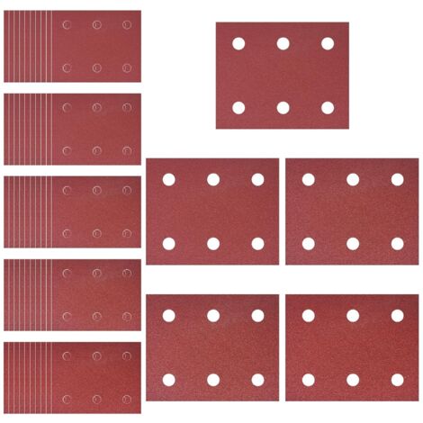Pack of 50 sheets of self-adhesive sandpaper, 102 mm x 114 mm, grit 40/60/80/100/120, 6 holes, compatible with Makita BO4555 BO4554 BO4561