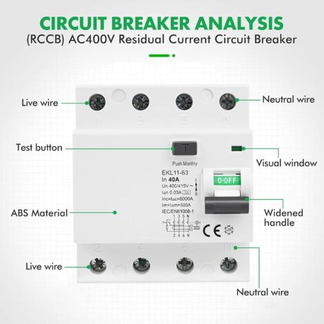 30mA 40A Type A 4P Residual Current Circuit Breaker RCCB AC 400V 4-Pole ...
