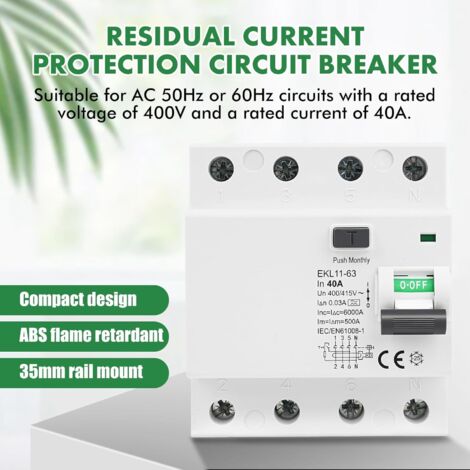 30mA 40A Type A 4P Residual Current Circuit Breaker RCCB AC 400V 4-Pole ...