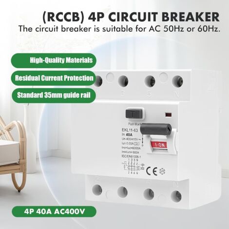 30mA 40A Type A 4P Residual Current Circuit Breaker RCCB AC 400V 4-Pole ...