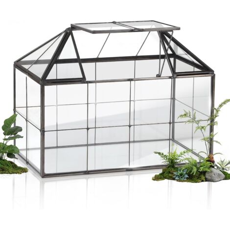 Mini Terrarium Plant Planter 23.3 x 13.6 x 18 cm, Miniature Indoor Greenhouse House Shape Ideal for Succulents, Cacti and DIY (Plants not included) (1/5)