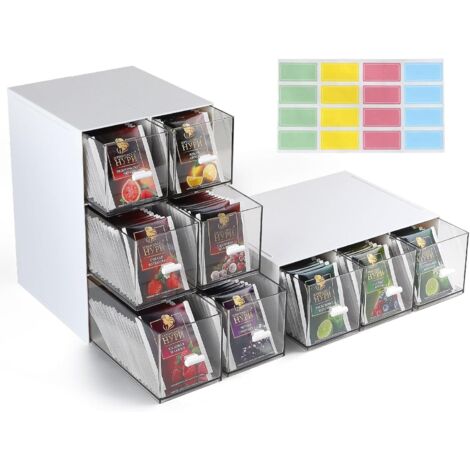 3-Piece Tea Box with Drawers, 22.6x16.5x7.7cm, Stackable Plastic Tea Bag Storage for Condiments, Spices, and Coffee Pods (1/5)
