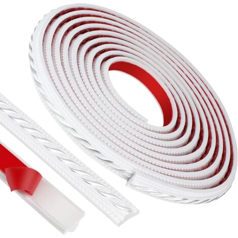 Flexible Adhesive Strip for Walls, 2cm x 5m, Decorative PVC Strip for Cabinets, Mirror Edges, Furniture, Doors, Ceilings, Simple Pattern, White-Silver (1/5)
