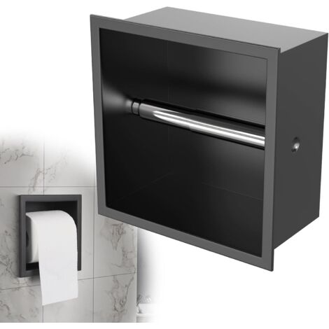 Recessed Stainless Steel Toilet Paper Holder 17 x 17 x 8.6 cm, Quick Change Toilet Paper Dispenser Holder, Toilet Paper Holder for Narrow Bathrooms, Black (1/5)