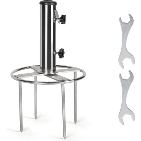 Parasol Base Ground Stake φ54 mm Stainless Steel Adjustable Parasol Support with 3 PVC Reducer Rings φ48/38/32 mm (1/5)