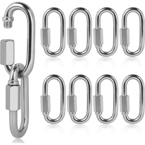 10 x 304 Stainless Steel Screwgate Carabiners with M8 Quick Link, Safety Carabiners with a Load Capacity of 691 kg (1/5)