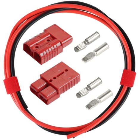Pack of 2 Anderson 50A connectors with 60cm 10 AWG electrical cable, high-current battery connector set for cars, caravans, boats, solar systems, Red (1/5)