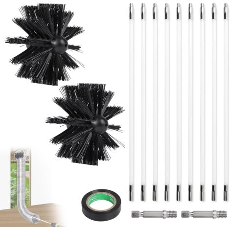 3.6m Pellet Stove Chimney Cleaning Kit, 100mm Diameter Chimney Brush, 9 Flexible 410mm Cleaning Rods, Suitable for Use with a Drill/Driver for Chimneys, Pipes, and Tumble Dryers (1/5)