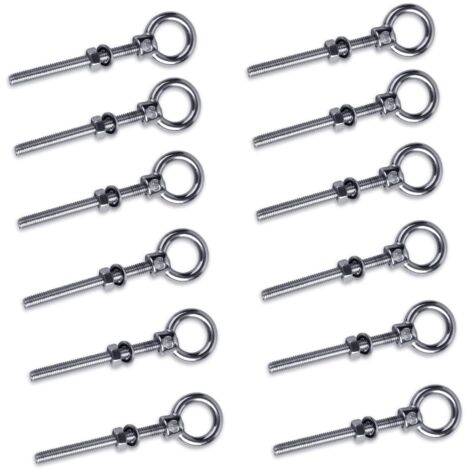 12 x Eye Bolt with Metric Thread, M6 x 60 mm Ring Bolt Eye Nut in 304 Stainless Steel, Eye Screws Hook Bolts (1/5)