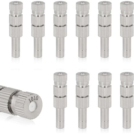 Pack of 10 Low Pressure 0.1 mm Ceramic Misting Nozzles, Brass Misting Nozzles with Filter for 6 mm Connector (1/5)