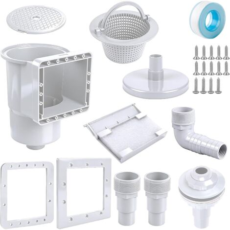 9-Piece Surface Skimmer Kit, Pool Skimmer Basket, Suction Nozzle and 32/38 mm Hose Connector for Cleaning Above-Ground and Steel-Walled Pools, White (1/5)