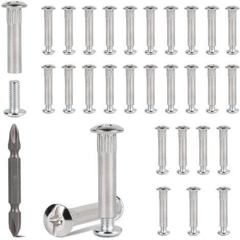 Pack of 30 M6 Fixing Screws for Wood 36 to 46 mm Thick, Nickel-Plated Steel Furniture Screws, Cabinet Connectors with PH2 Phillips Head (1/5)