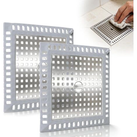 x Square Stainless Steel Shower Hair Catchers with Silicone Edge, 12.4 x 12.4 cm, Universal Shower Hair Grid for Square & Round Drains, Prevents Drain Blockages (1/5)