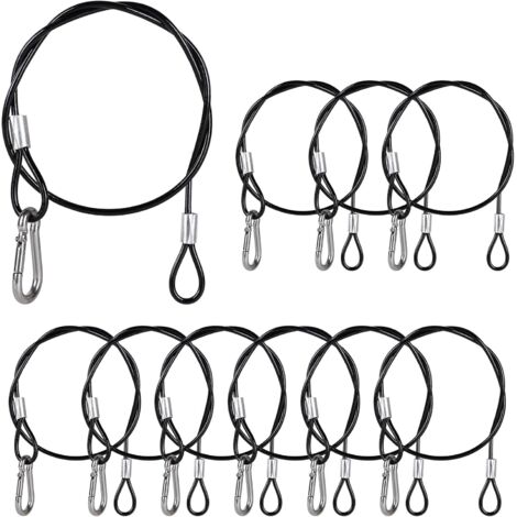 10 x 52mm Stainless Steel Safety Cables with 4 Safety Carabiners, 3mm Suspension Cables with Transparent PVC Sheath, 25kg Load Capacity (1/5)