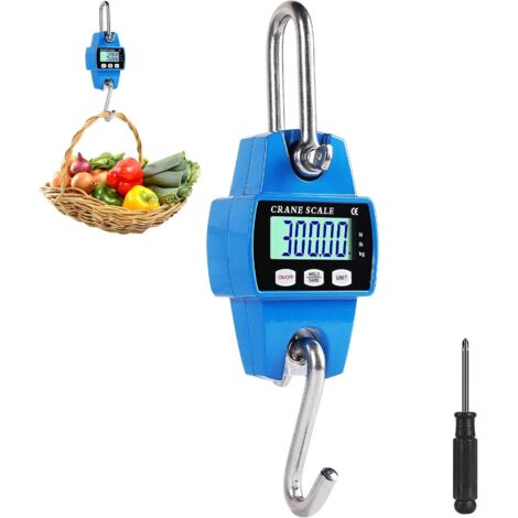 300KG Digital Hanging Scale, Aluminum Electronic Hook Crane Scale with Precise LCD Sensor, Portable for Hunting, Fishing, Farming, Factory, Dock Weighing, Blue (1/5)