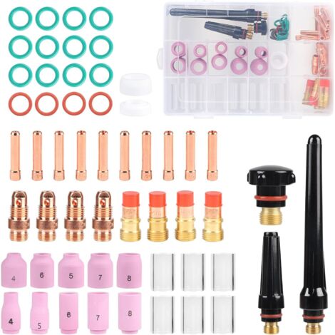 55-Piece TIG Welding Torch Accessory Kit for WP-17/18/26 with TIG Back Cap, Ceramic Nozzles, Glass Cup, Stubby Gas Lens Clamp Body (1/5)