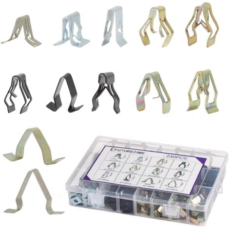 240 Pieces Car Fastening Clips, 12 Different Types of Metal Car Trim Panel Spring Clips for Trim Panels (1/5)