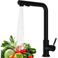 Kitchen faucet with pull-out spray, 360° rotating single-lever kitchen mixer, L-shaped faucet, modern stainless steel faucet, 2 types of jets, pull-out faucet for kitchen sink