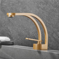 Modern Creative Design Bathroom Faucet, Black Sink Faucet, Bathroom Mixer Tap Single Hole Sink Faucet, Brass (Gold)