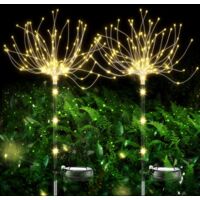 Solar Garden Lights Outdoor, IP65 Waterproof Solar Fireworks Lights, Outdoor Decorative Lighting for Yard, Patio, Lawn, Party, Balcony, Mother's Day (2pcs 120 LED/Warm White)