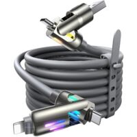 4-in-1 Universal Charging Cable – 240W – PD – with USB-C, USB-A and Lightning – for iPhone 16, 15, 14, Samsung Galaxy S25, S24, Huawei, iPad, MacBook, PS5 – 1.2m – Nylon – RGB LED – Grey
