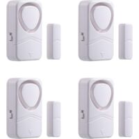 Wireless door alarms, set of 4 small magnetic bells for home, child, and garage security, self-assembly with 4 operating modes