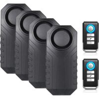 Powerful, wireless 113dB bicycle alarm with motion and vibration detection, waterproof, remote-controlled security alarm system for vehicles (4 sensors)