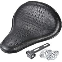 Narrow black motorcycle seat cover made of crocodile-effect leather for most solo-seater Harley Sportster Bobber Chopper Custom models
