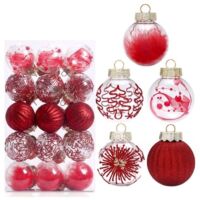 30 red and gold Christmas baubles for the Christmas tree, 6 cm, sparkling, transparent balls with hanging wire, Christmas tree decoration set for Christmas, weddings, birthdays and parties