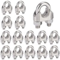 16 Pieces M6 Steel Cable Clamps, 304 Stainless Steel Cable Clamps, U-Bolt Metal Cable Clips for 6mm Steel Wire Rope