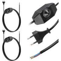 2x LED Dimmer Switch with 5M Power Cable, Rotary Dimmer Switch 220-240V/100W, European Type C Flat Plug, for Dimmable LEDs, Table Lamps, Bedside Lamps, Black
