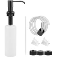 Built-in Stainless Steel Soap Dispenser with 500ml Bottle, 1m Silicone Hose, 4 Universal Caps, 2 Snap Fasteners, Kitchen Sink Soap Dispenser, Bathrooms, Black