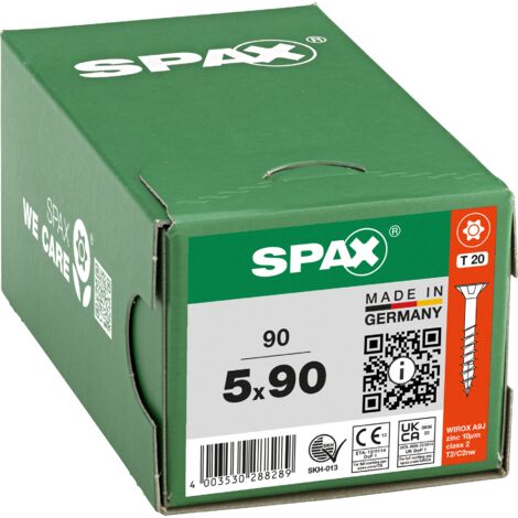 SPAX Vis universelle, 5 x 90 mm, 90 pcs, Filetage partiel, Tête fraisée, T-STAR plus T20, 4CUT, WIROX - 8000000288289