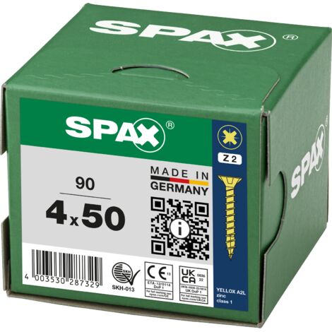 SPAX Vis universelle, 4 x 50 mm, 90 pcs, Tête centrante, Tête fraisée, Cruciforme Z, 4CUT, YELLOX - 8000000287329