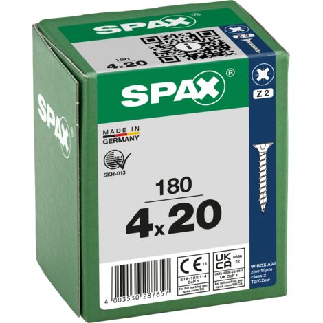 SPAX Vis universelle, 4 x 20 mm, 180 pièces, Tête centrante, Tête fraisée, Cruciforme Z2, 4CUT, WIROX - 8000000287657