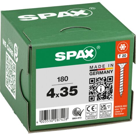 SPAX Vis universelle, 4 x 35 mm, 180 pièces, filetage complet, tête fraisée, T-STAR plus T20, 4CUT, WIROX - 8000000287428